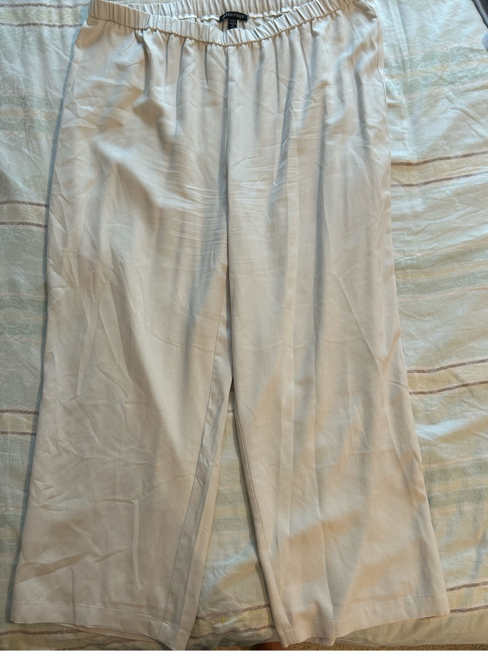 Eileen Fisher All Silk Georgette Crepe 9โ Wide-Leg Flare Cropped Pants L